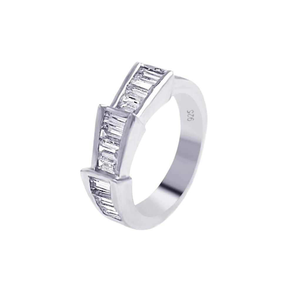 Sterling Silver 925 Rhodium Plated Clear Baguette CZ Ring Band Sizes 5-8