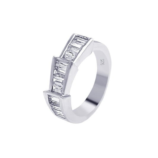 Sterling Silver 925 Rhodium Plated Clear Baguette CZ Ring Band Sizes 5-8