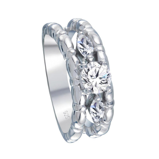 Sterling Silver 925 Rhodium Plated Clear Round and Marquise CZ Ring Sizes 5-9