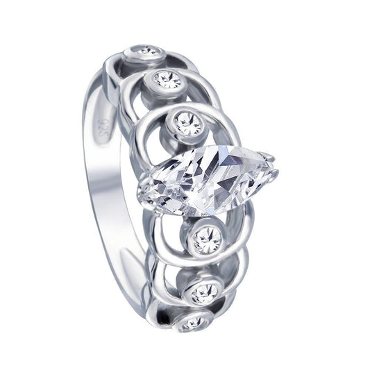 Sterling Silver 925 Rhodium Plated Clear Marquise CZ Engagement Ring Sizes 5-9