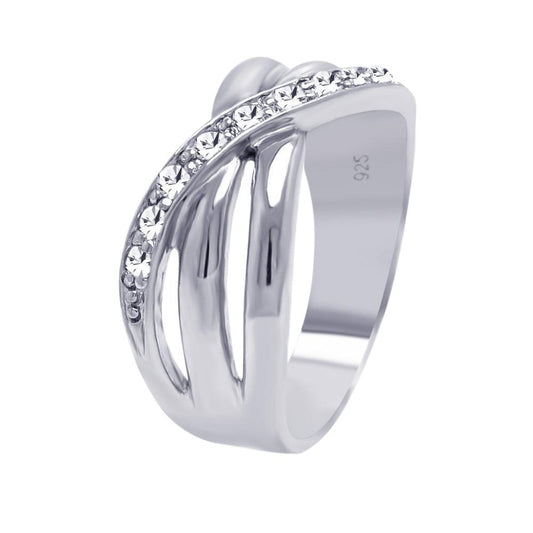 Sterling Silver 925 Rhodium Plated Clear CZ Overlap Ring Band Sizes 5-9
