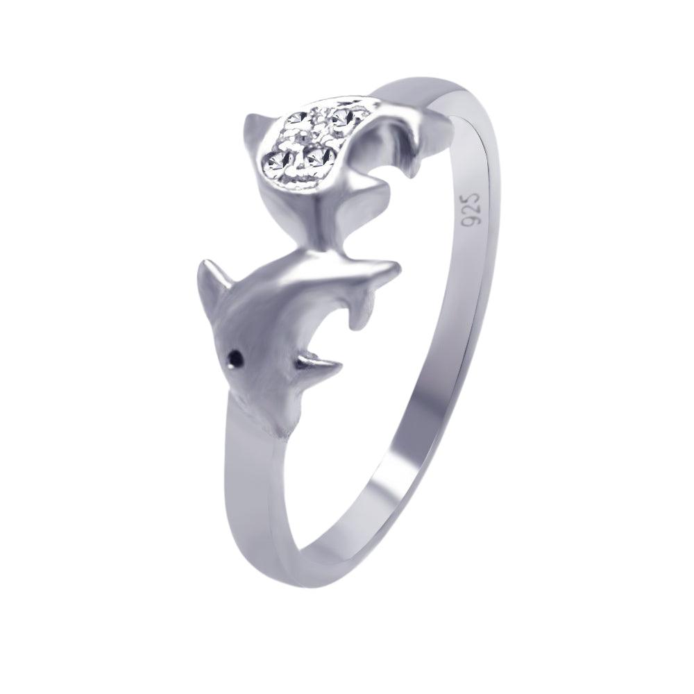 Sterling Silver 925 Rhodium Plated CZ Dolphin Ring Beach Band Sizes 5-9
