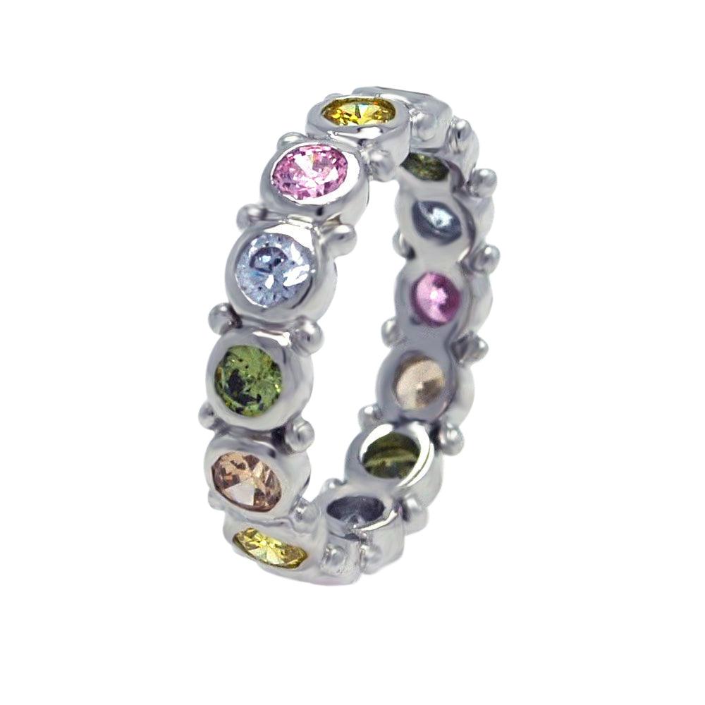 Sterling Silver 925 Rhodium Plated Colored CZ Stackable Eternity Ring Sizes 5-9