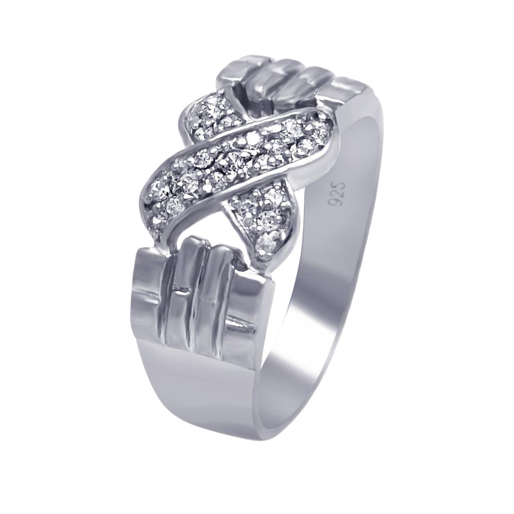 Sterling Silver 925 Rhodium Plated Clear Pave CZ Hand X Kiss Ring Band Sizes 6-9