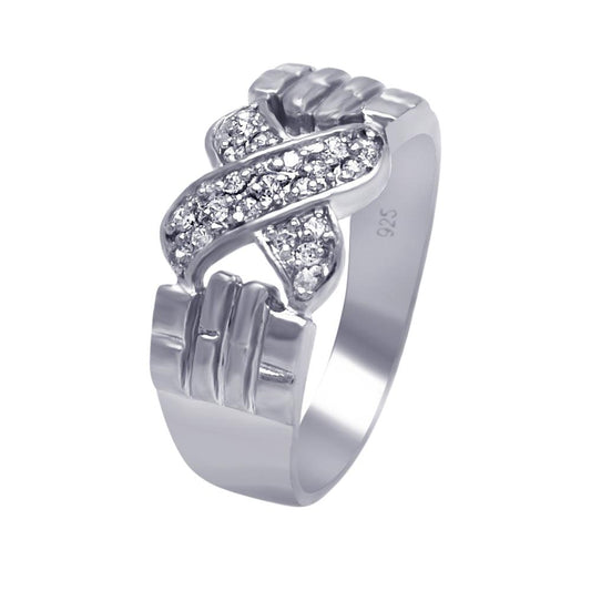 Sterling Silver 925 Rhodium Plated Clear Pave CZ Hand X Kiss Ring Band Sizes 6-9