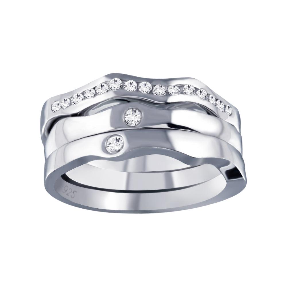 Sterling Silver 925 Rhodium Plated Clear CZ Stackable Ring Set Band Sizes 5-9