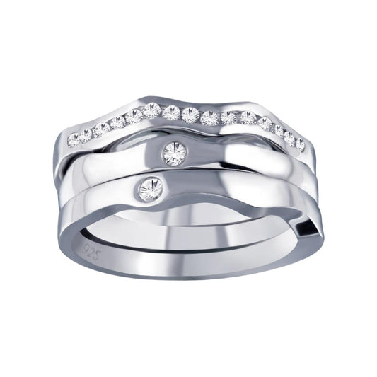 Sterling Silver 925 Rhodium Plated Clear CZ Stackable Ring Set Band Sizes 5-9