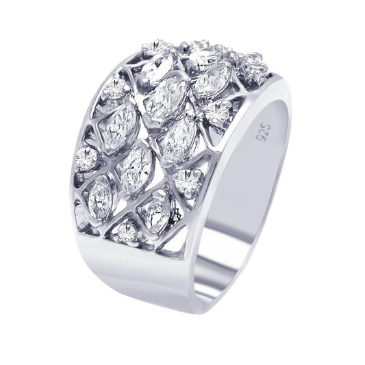 Sterling Silver 925 Rhodium Plated Multi CZ Mesh Ring Band Sizes 5-9