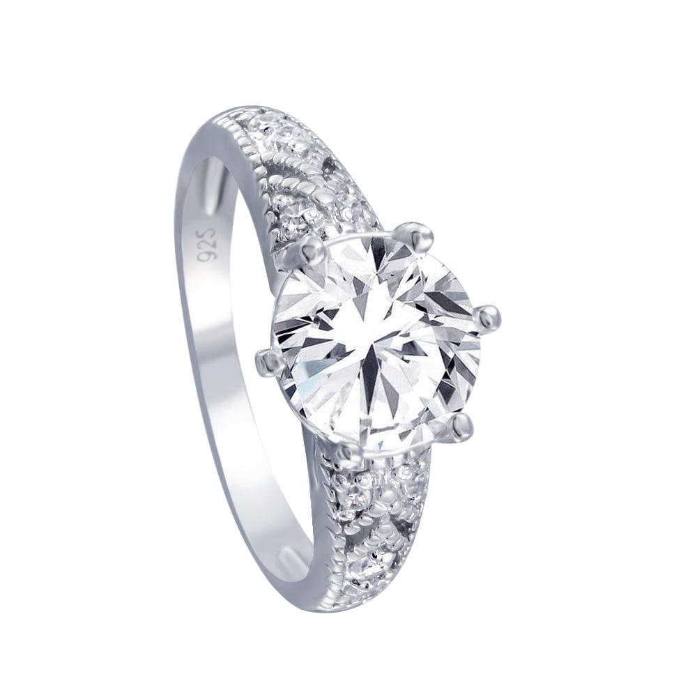 Sterling Silver 925 Rhodium Plated Clear Pave CZ Solitaire Ring Band Sizes 5-9