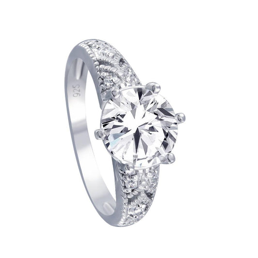 Sterling Silver 925 Rhodium Plated Clear Pave CZ Solitaire Ring Band Sizes 5-9