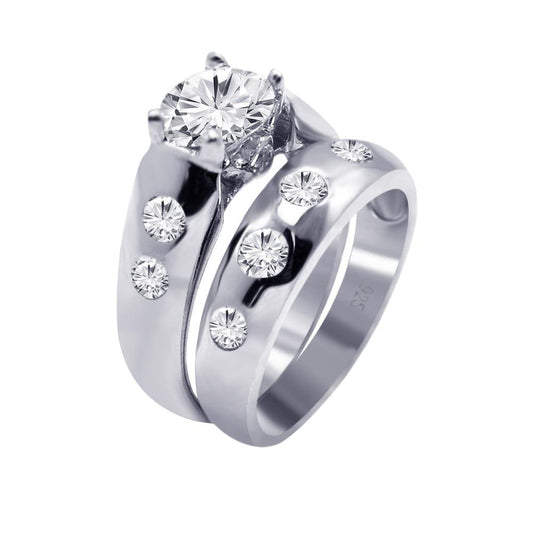 Sterling Silver 925 Rhodium Plated Round Clear CZ Engagement Ring Set Sizes 5-9