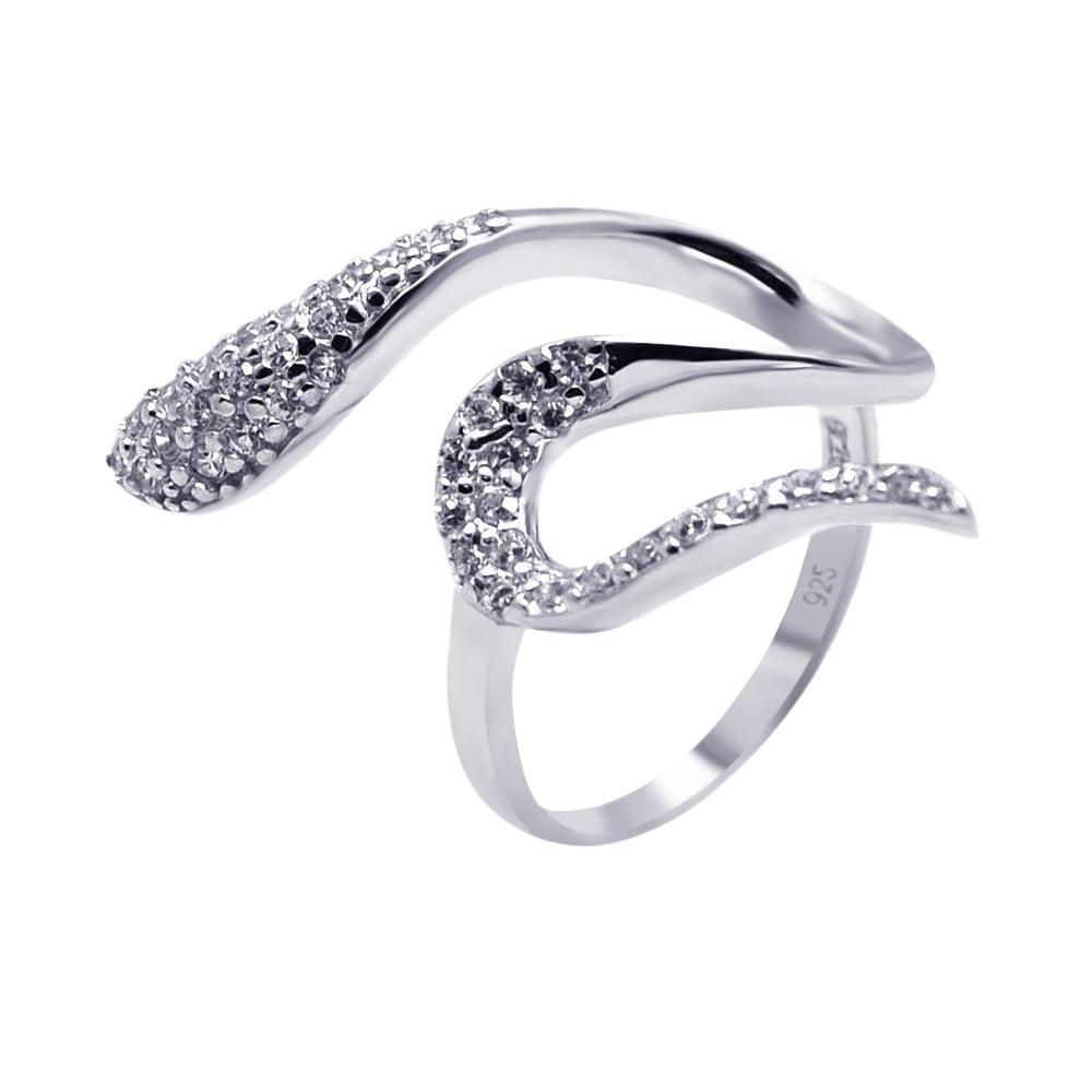Sterling Silver 925 Rhodium Plated Pave Set CZ Abstract Snake Ring Sizes 4-9