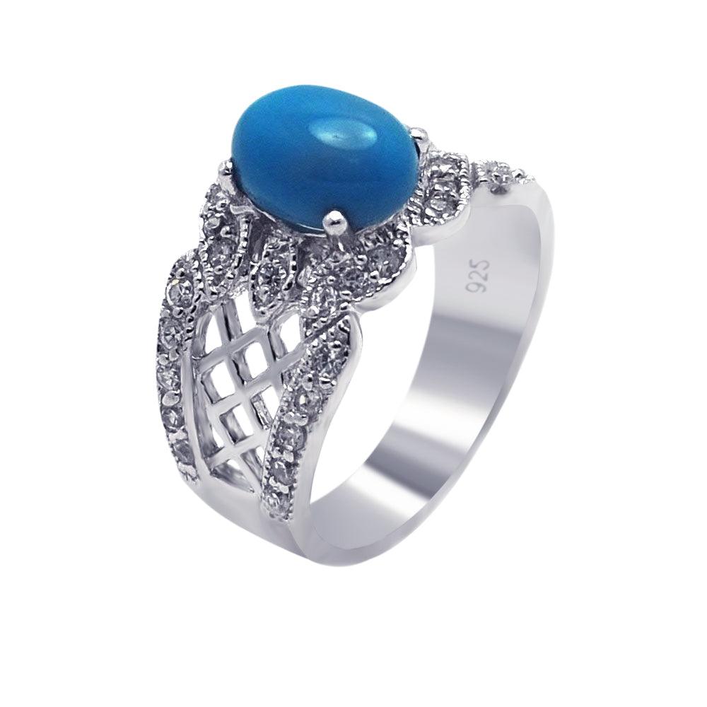 Sterling Silver 925 Rhodium Plated Simulated Turquoise Clear CZ Ring Sizes 5-9