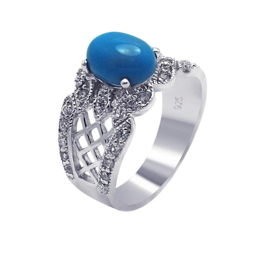Sterling Silver 925 Rhodium Plated Simulated Turquoise Clear CZ Ring Sizes 5-9