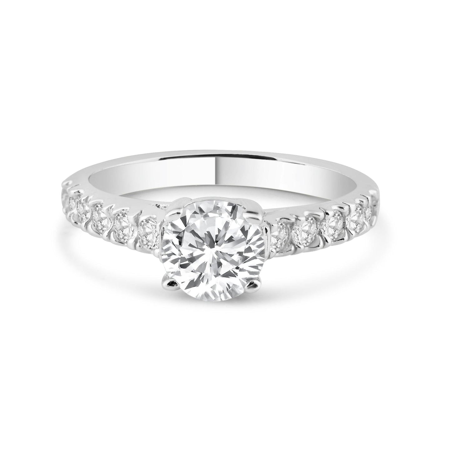 Sterling Silver 925 Rhodium Plated Pave Clear Round Center CZ Ring Sizes 5-9
