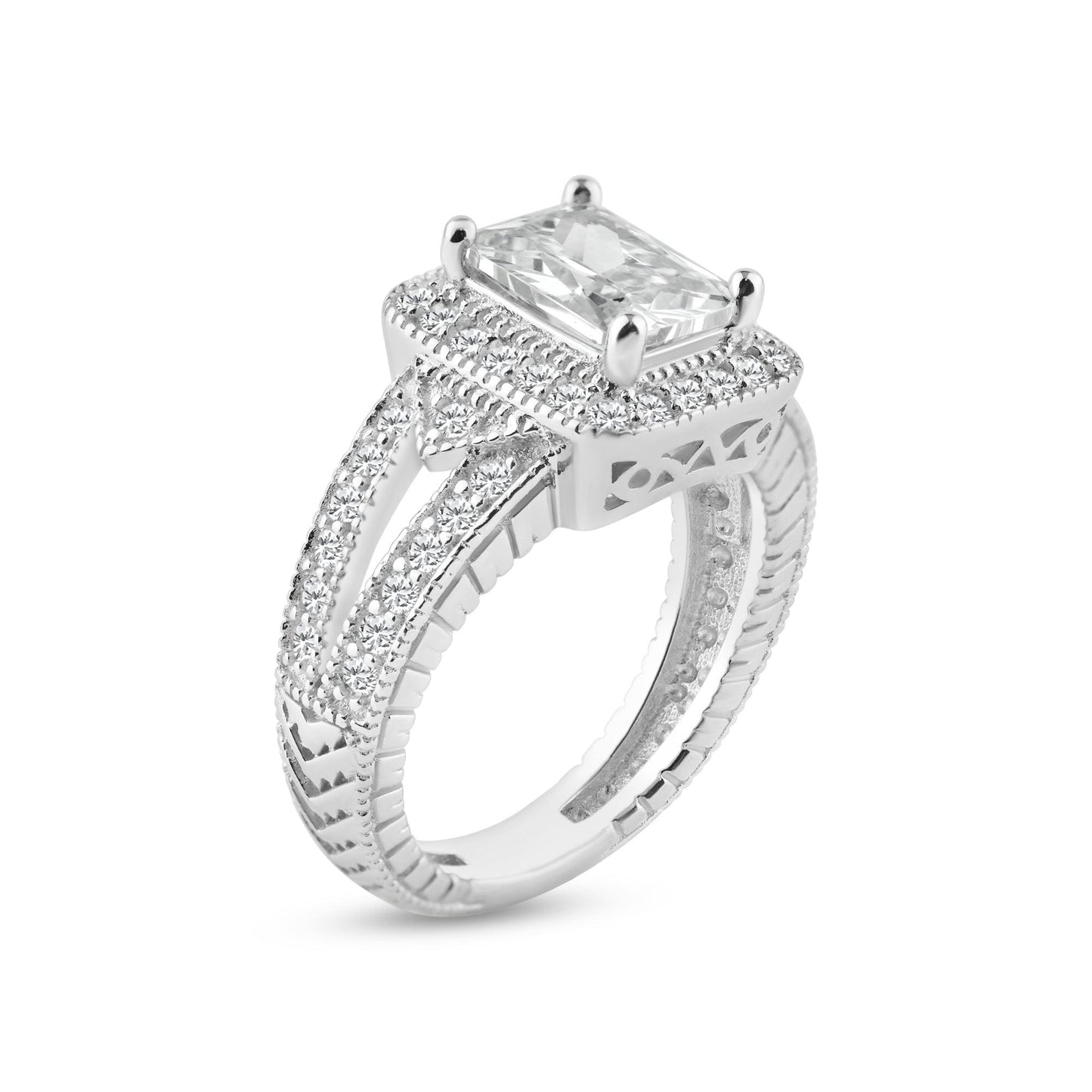 Sterling Silver 925 Rhodium Plated Pave Clear Cluster CZ Square Ring Sizes 5-9