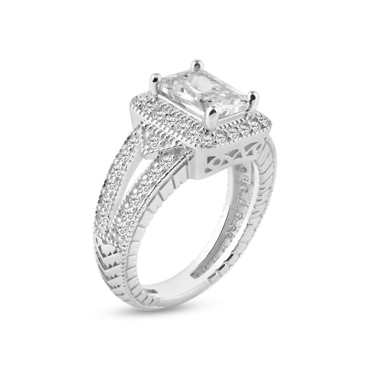 Sterling Silver 925 Rhodium Plated Pave Clear Cluster CZ Square Ring Sizes 5-9