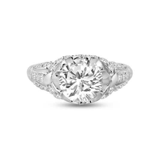 Sterling Silver 925 Rhodium Plated Micro Pave Clear CZ Flower Ring Sizes 5-9
