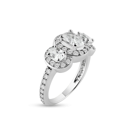 Sterling Silver 925 Rhodium Plated Pave CZ Past Present Future Ring Sizes 5-9