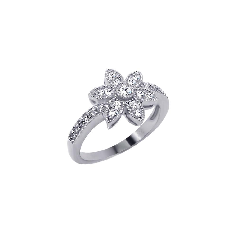 Sterling Silver 925 Rhodium Plated Micro Pave CZ Flower Ring Band Sizes 5-9