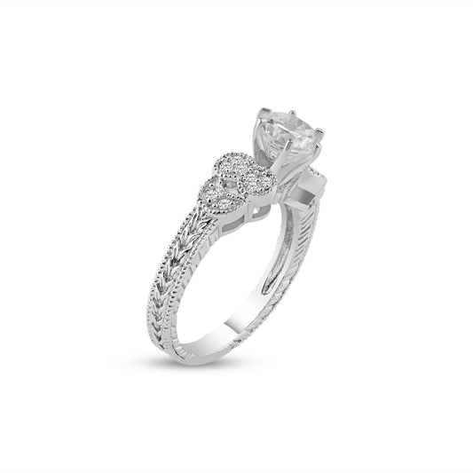 Sterling Silver 925 Rhodium Plated Pave Clear Round Center CZ Ring Sizes 5-9
