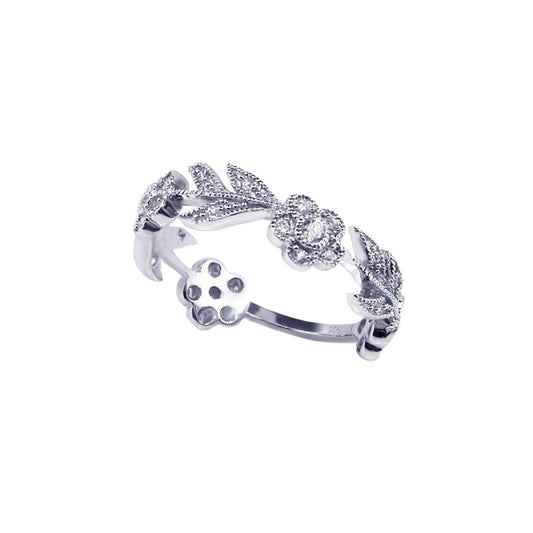 Sterling Silver 925 Rhodium Plated CZ Flower Leaf Eternity Ring Sizes 5-9