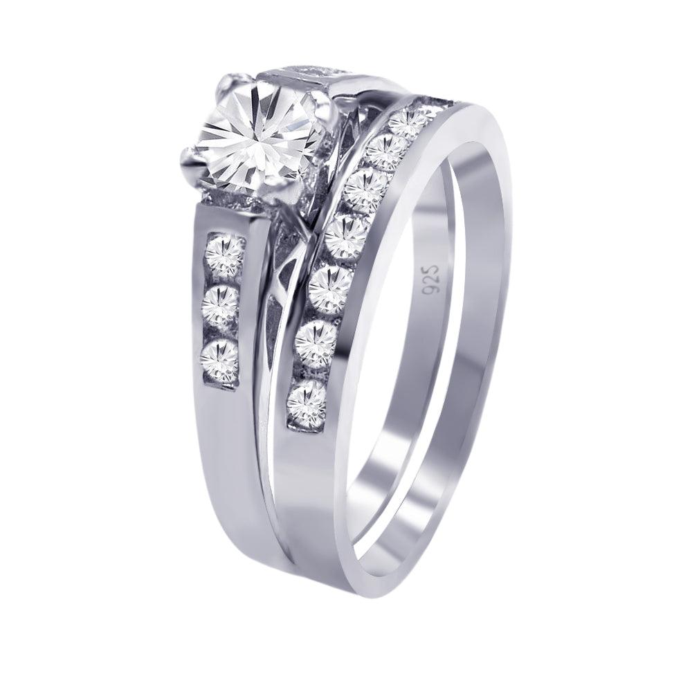 Sterling Silver 925 Rhodium Plated CZ Bridal Engagement Ring Set Sizes 5-9