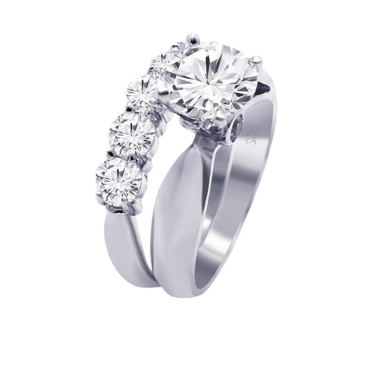 Sterling Silver 925 Rhodium Plated Clear Round CZ Engagement Ring Sizes 5-9