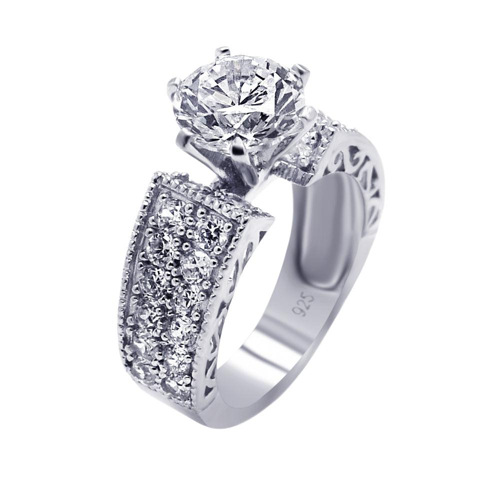Sterling Silver 925 Rhodium Plated Clear Center CZ Engagement Ring Sizes 5-9