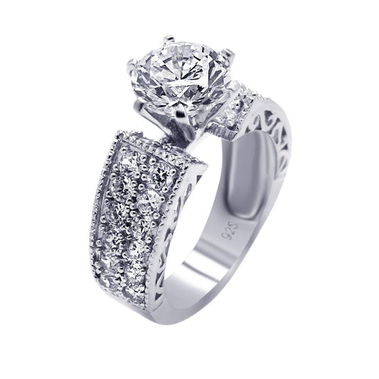 Sterling Silver 925 Rhodium Plated Clear Center CZ Engagement Ring Sizes 5-9