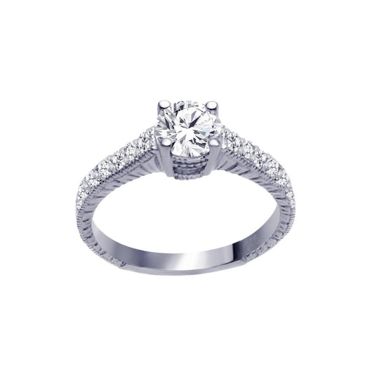 Sterling Silver 925 Rhodium Plated Pave Round Center CZ Ring Band Sizes 5-9