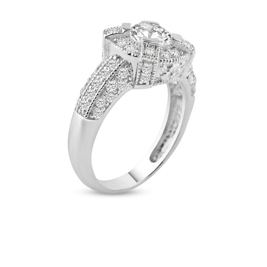 Sterling Silver 925 Rhodium Plated Pave Clear CZ Ring Ornate Band Sizes 5-9