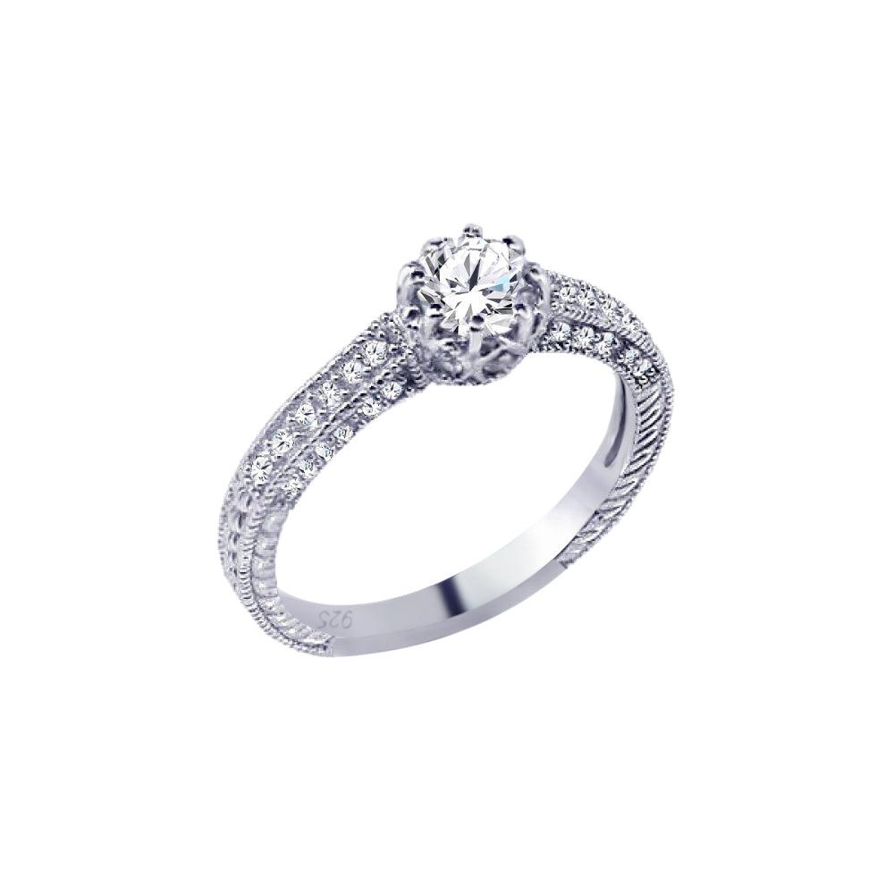 Sterling Silver 925 Rhodium Plated Pave Round Center CZ Ring Band Sizes 5-9
