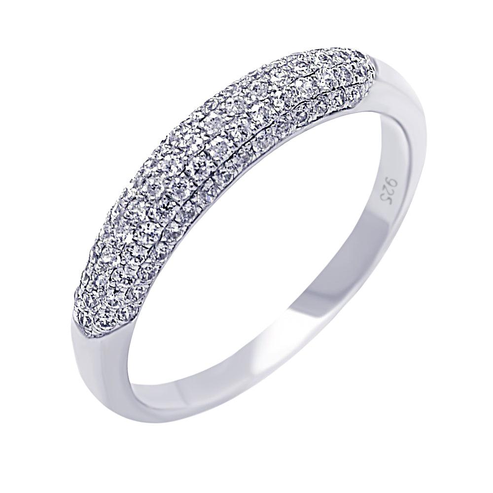 Sterling Silver 925 Rhodium Plated Micro Pave CZ Fire Ring Band Sizes 5-9