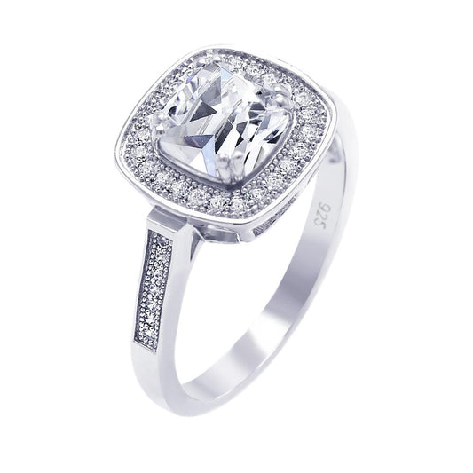 Sterling Silver 925 Rhodium Plated Micro Clear Cluster Square CZ Ring Sizes 5-9
