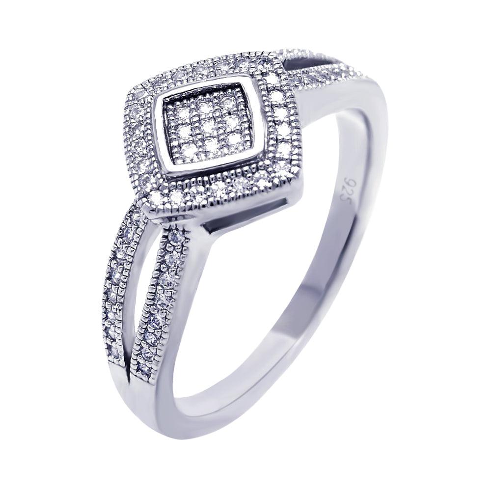 Sterling Silver 925 Rhodium Plated Micro Pave CZ Diamond-Shaped Ring Sizes 5-9