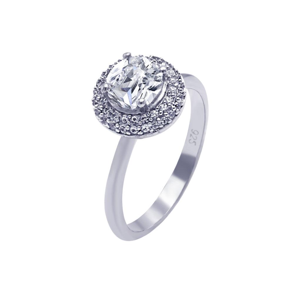 Sterling Silver 925 Rhodium Plated Pave Clear Center Cluster CZ Ring Sizes 5-9