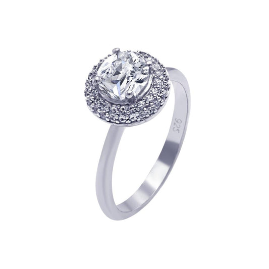 Sterling Silver 925 Rhodium Plated Pave Clear Center Cluster CZ Ring Sizes 5-9