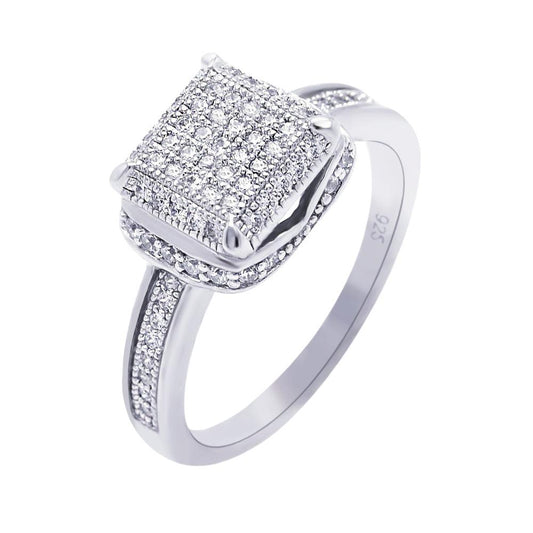 Sterling Silver 925 Rhodium Plated Men's Micro Pave CZ Square Ring Sizes 5-9