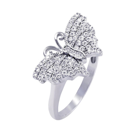 Sterling Silver 925 Rhodium Plated Micro Pave CZ Butterfly Ring Band Sizes 5-9