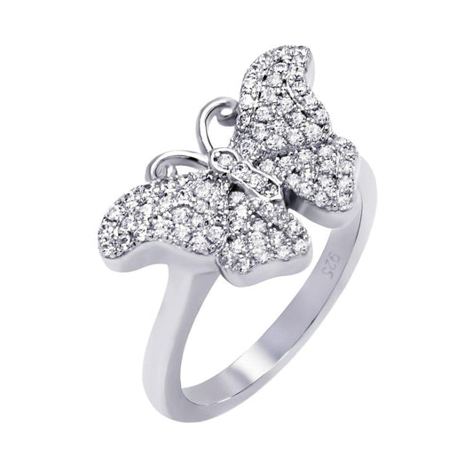 Sterling Silver 925 Rhodium Plated Cute White CZ Butterfly Ring Band Sizes 5-9