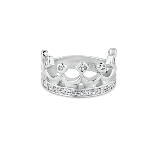 Sterling Silver 925 Rhodium Plated CZ Crown King Queen Royal Ring Band Sizes 5-9