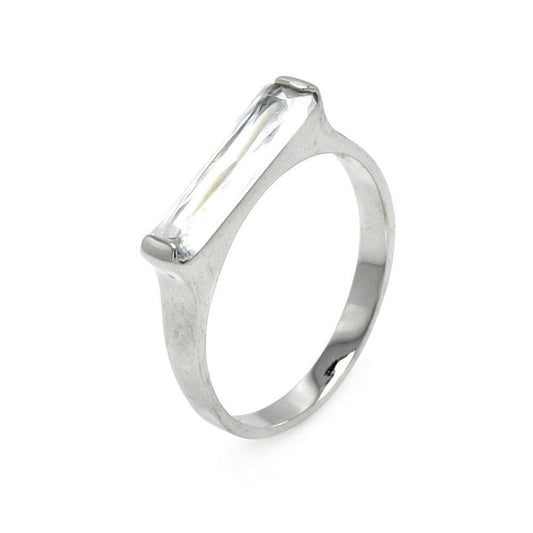 Sterling Silver 925 Rhodium Plated Long Clear CZ Bar Statement Ring Sizes 5-9