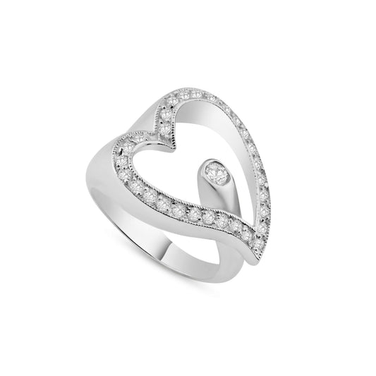 Sterling Silver 925 Rhodium Plated Center CZ Sideways Open Heart Ring Sizes 5-9
