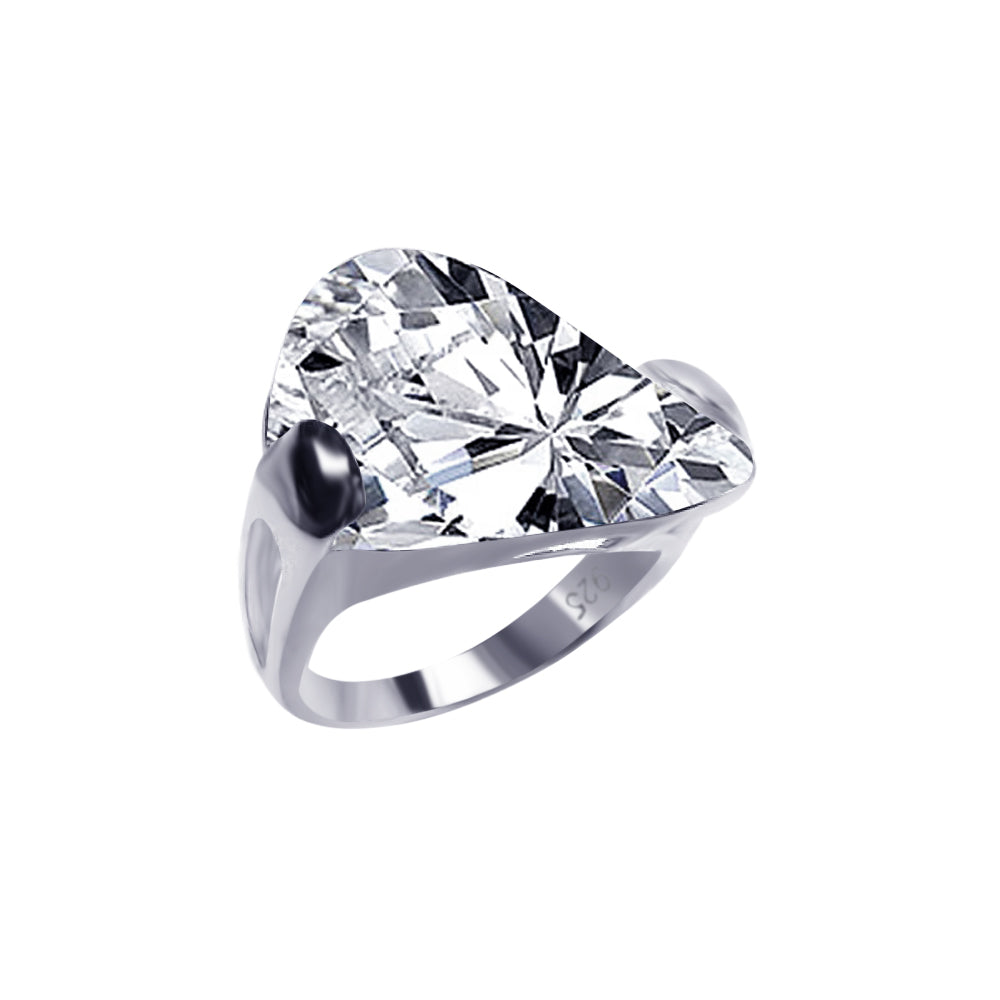 Sterling Silver 925 Rhodium Plated Big Unique Curved New Clear CZ Ring Sizes 5-9