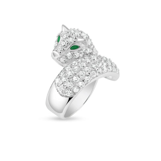 Sterling Silver 925 Rhodium Plated Pave Set CZ Tiger Face Animal Ring Sizes 5-9
