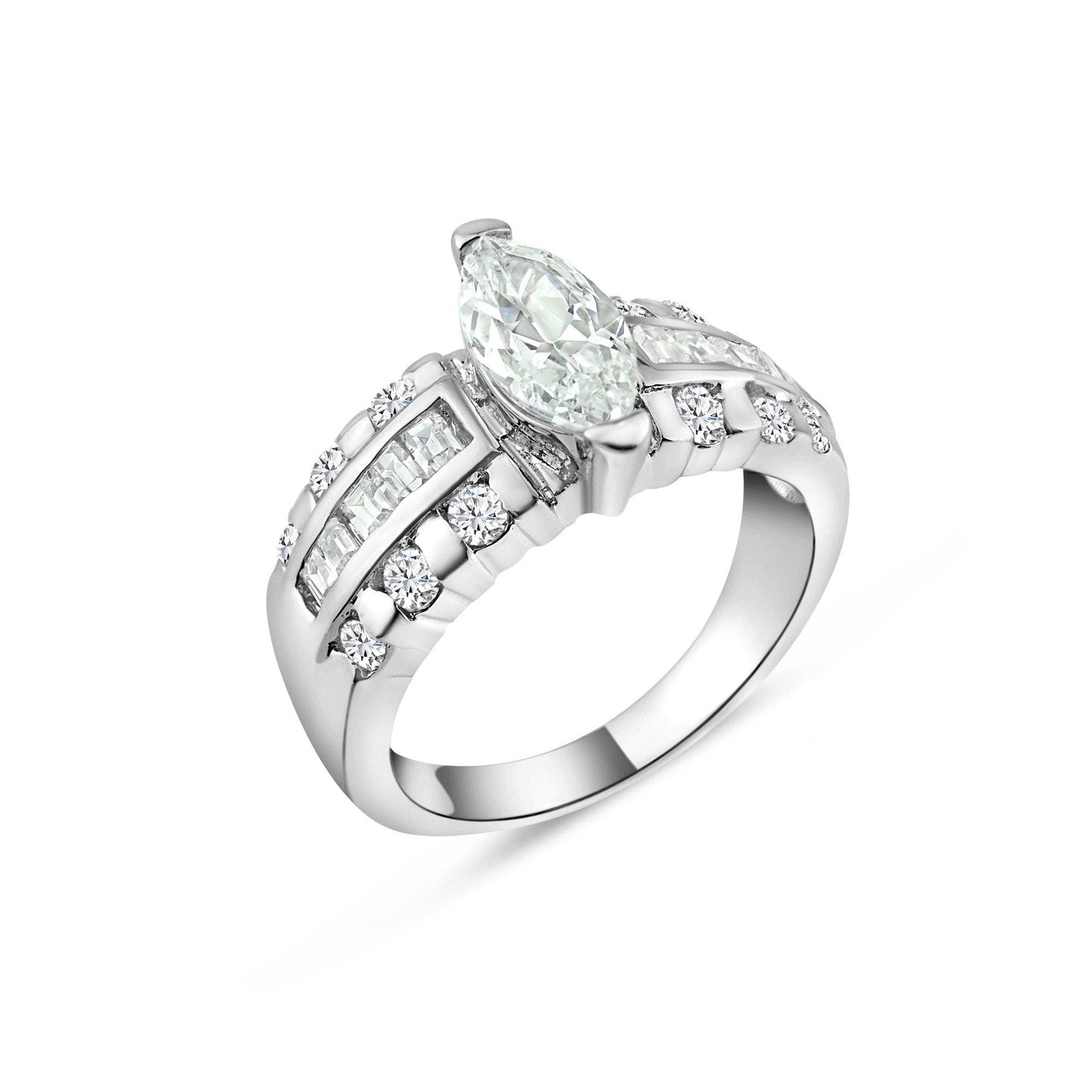 Sterling Silver 925 Rhodium Plated Marquise Set Square CZ Bridal Ring Sizes 5-10