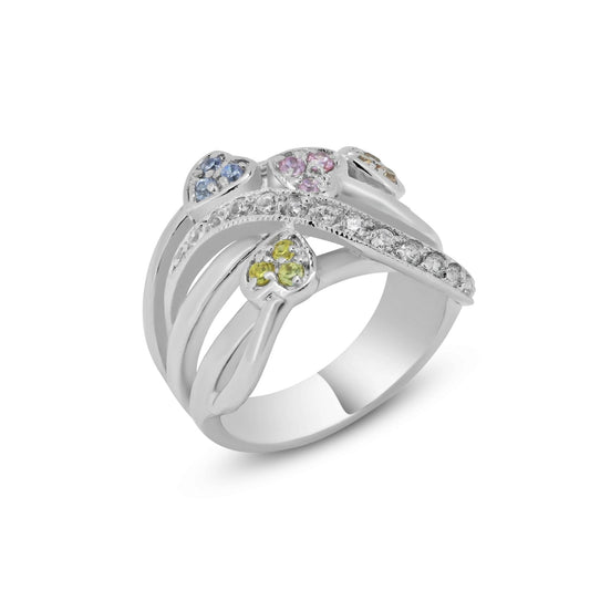 Sterling Silver 925 Rhodium Plated Criss Cross Wide Love CZ Heart Ring Sizes 5-9