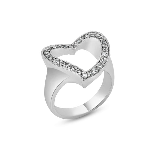 Sterling Silver 925 Rhodium Plated CZ Open Wide Promise New Heart Ring Sizes 5-9