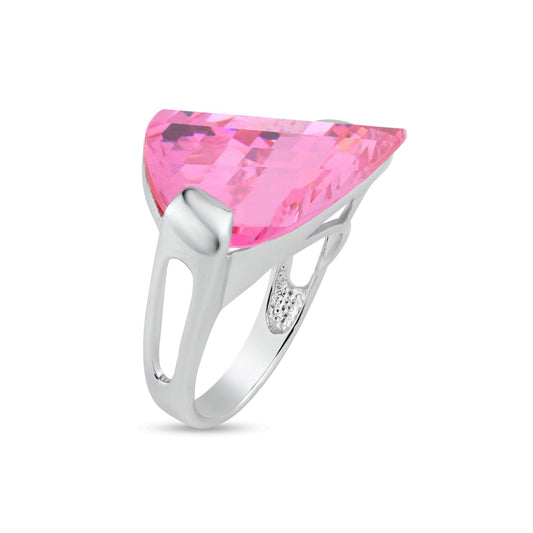 Sterling Silver 925 Rhodium Plated Big Pink Curved Pretty Cute CZ Ring Sizes 5-9